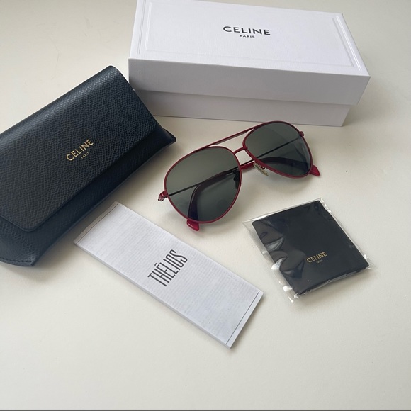 Celine 59mm Shinny Red & Green Pilot Sunglasses New Comes With Box, Case & Cloth main image 7